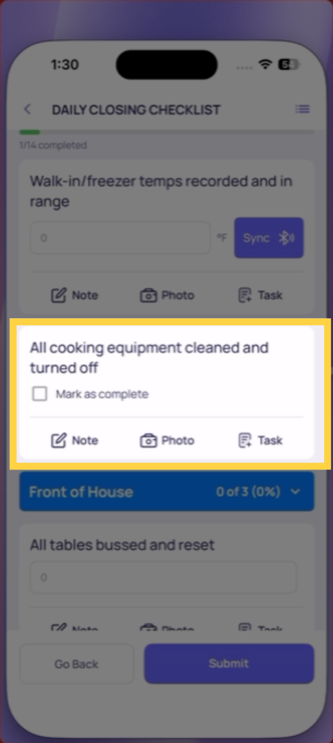 Confirm Procedure Step Checkbox