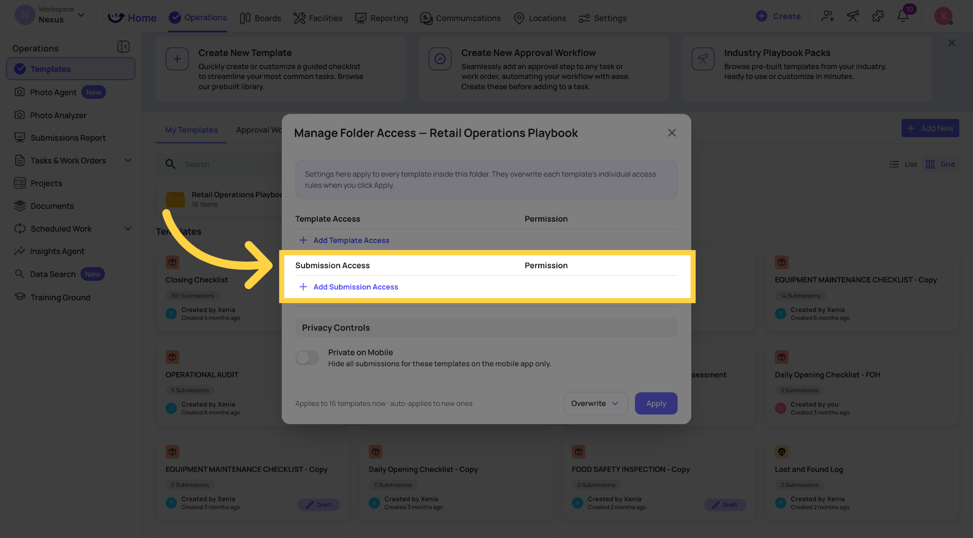Open Submission Access Settings