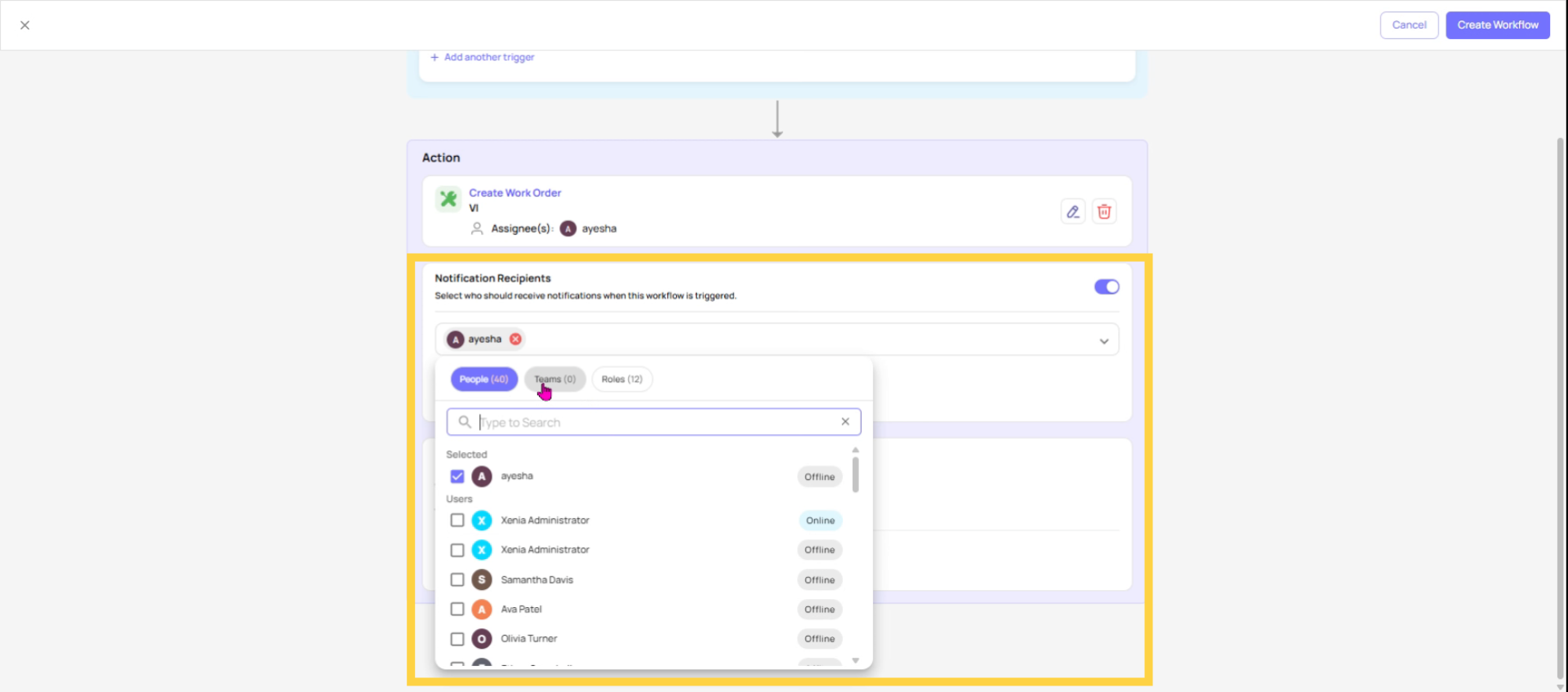 Choose Internal Notification Options