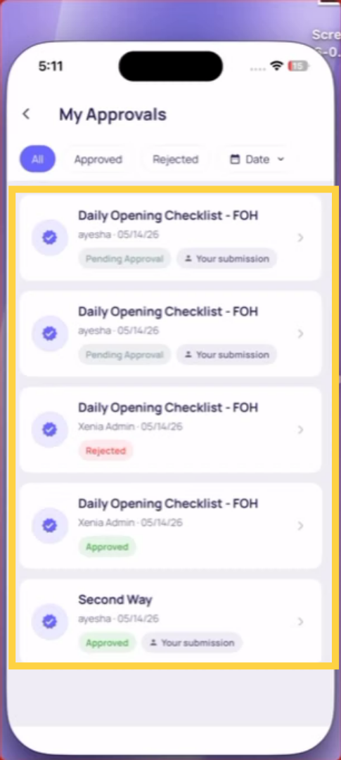 Track Checklist Approval Status