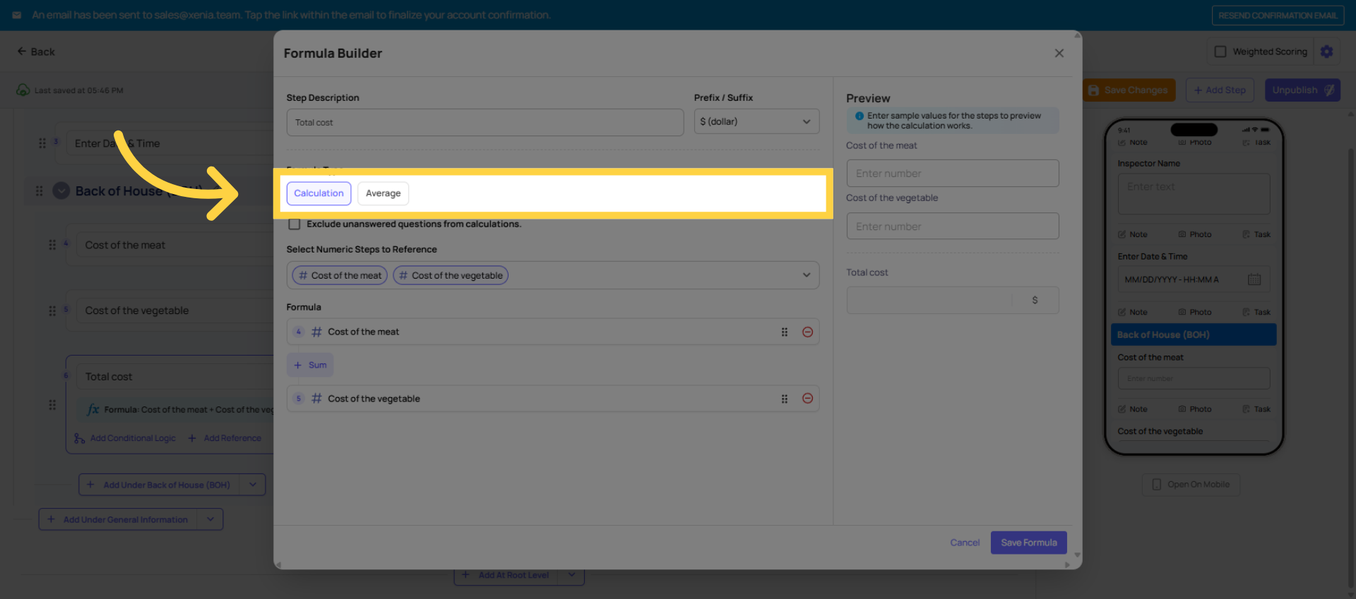 Select Calculation Type