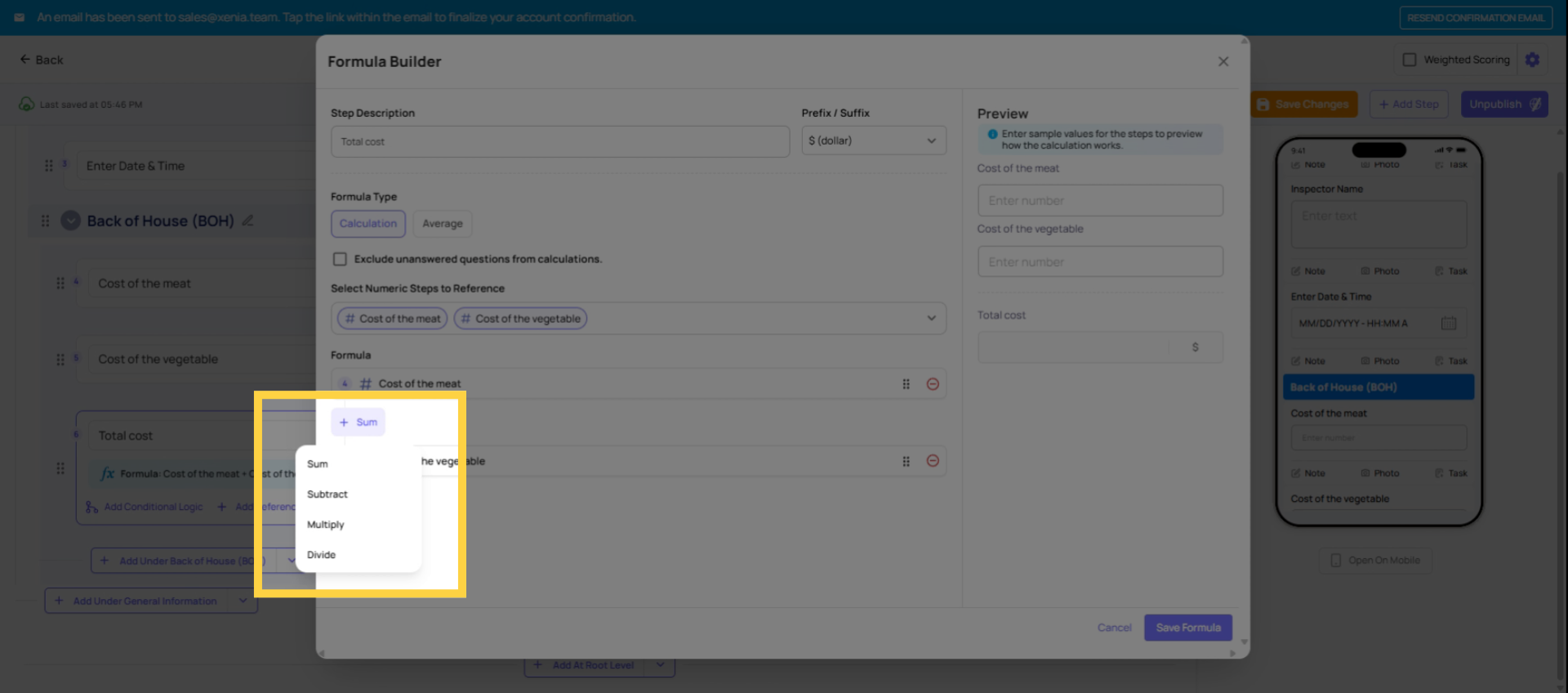 Preview Calculation Operations