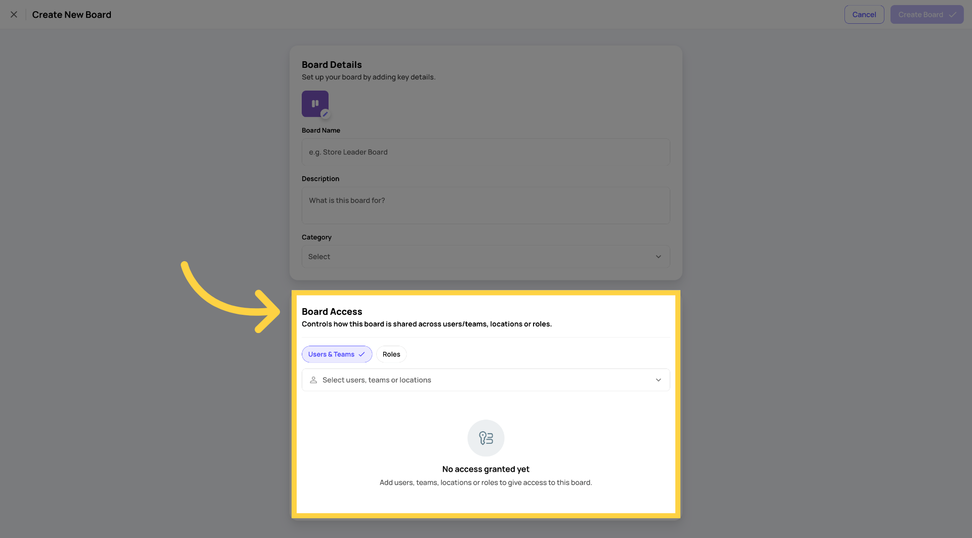 Access Board Access Settings