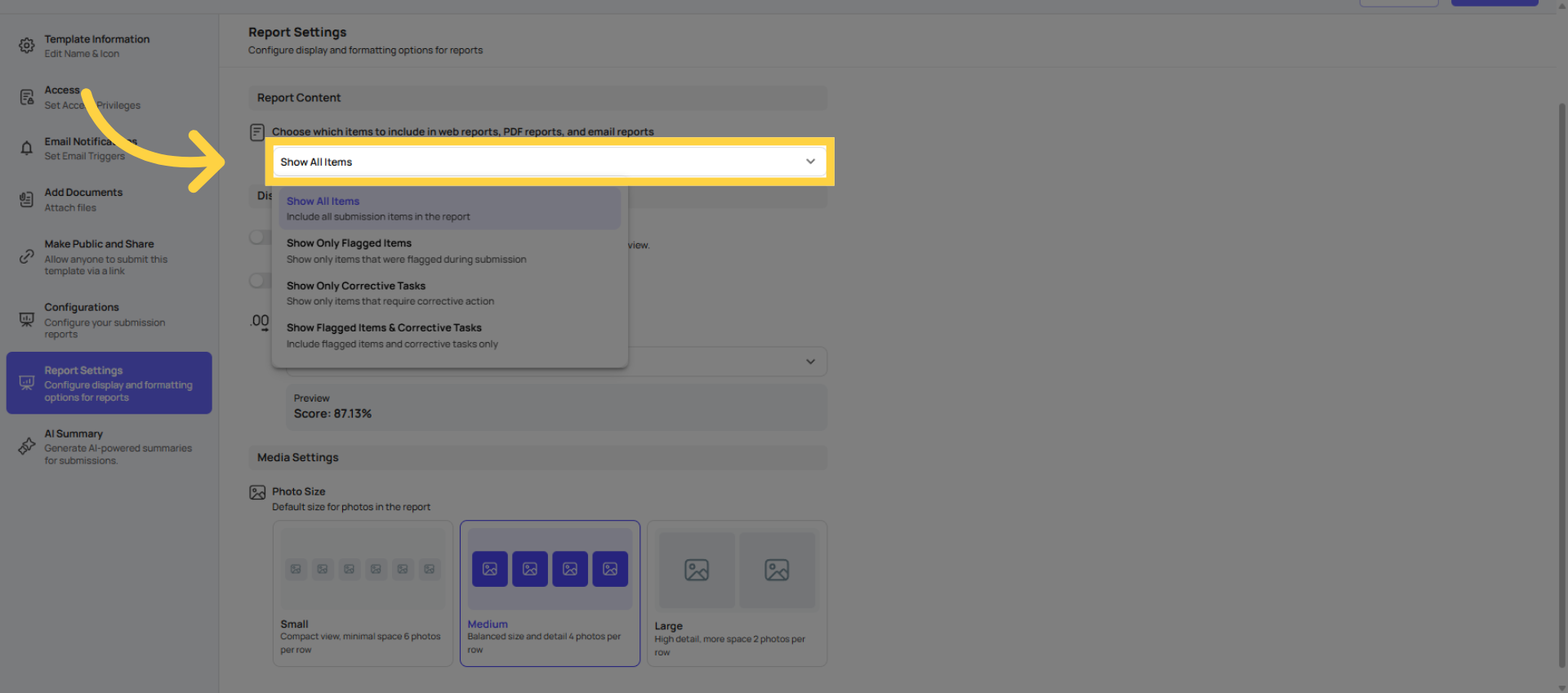 Select Show All Items Option