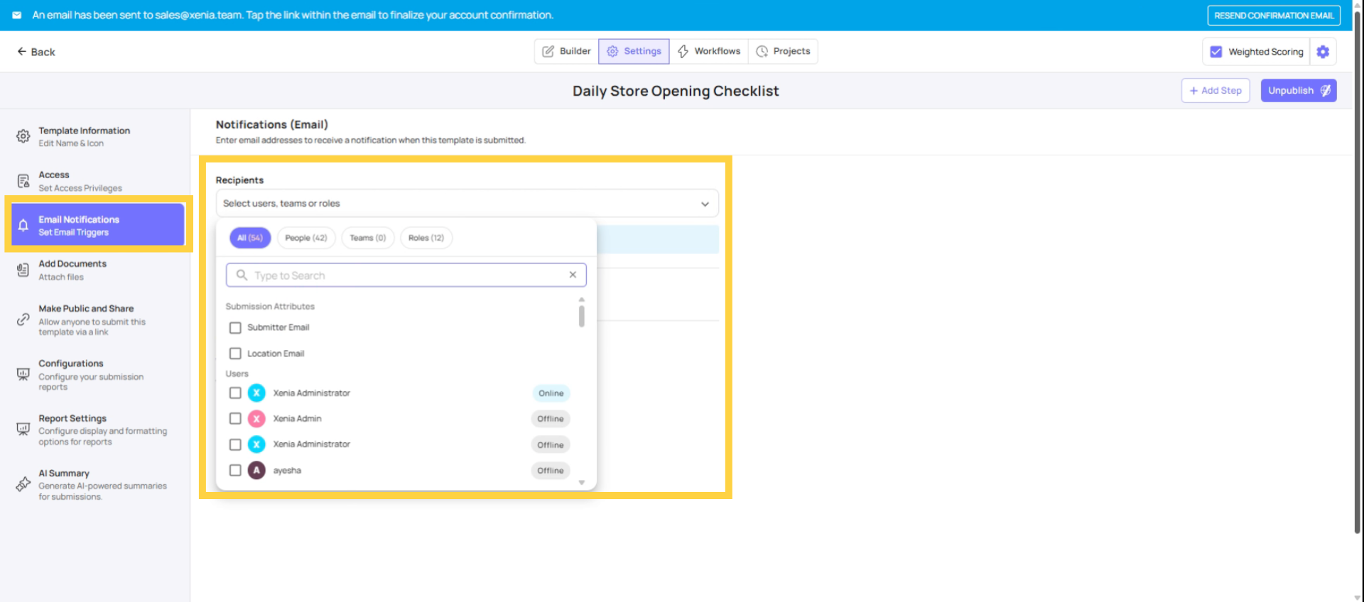 Configure Template Email Notifications