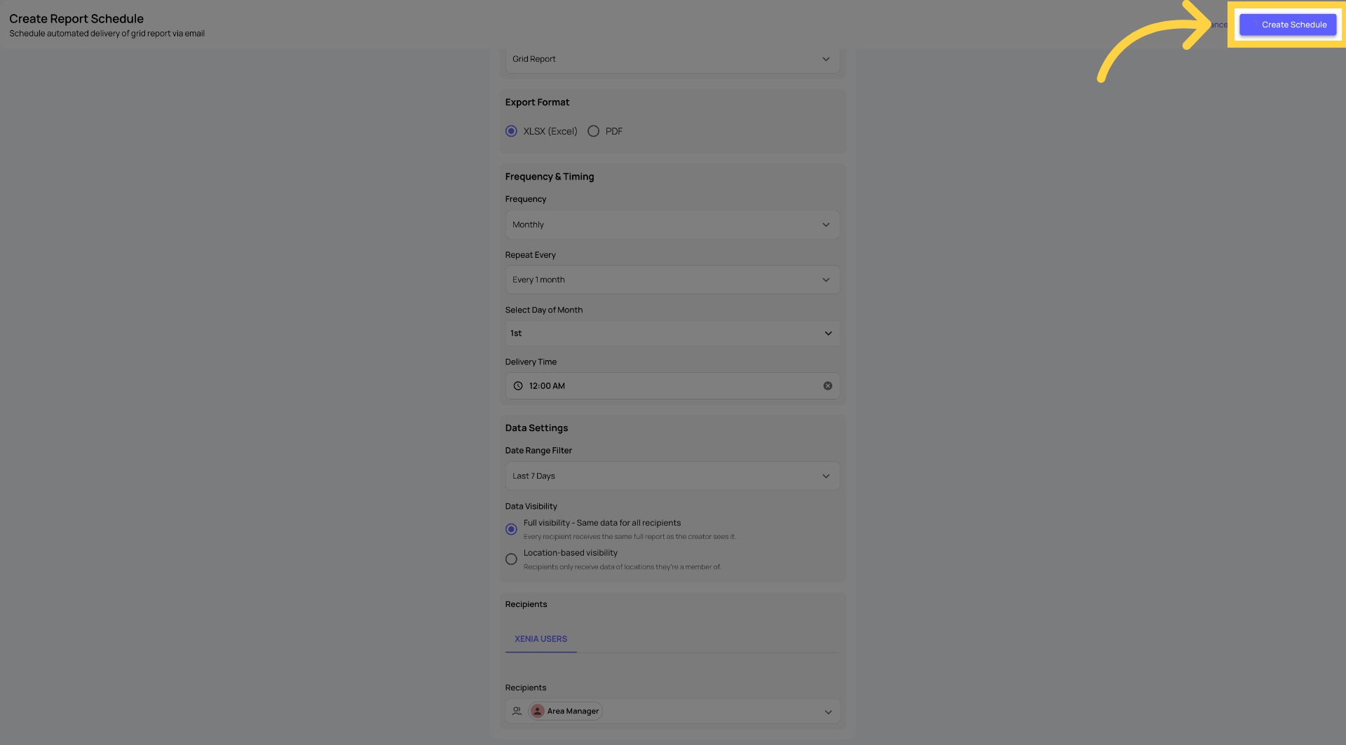 Create Report Schedule