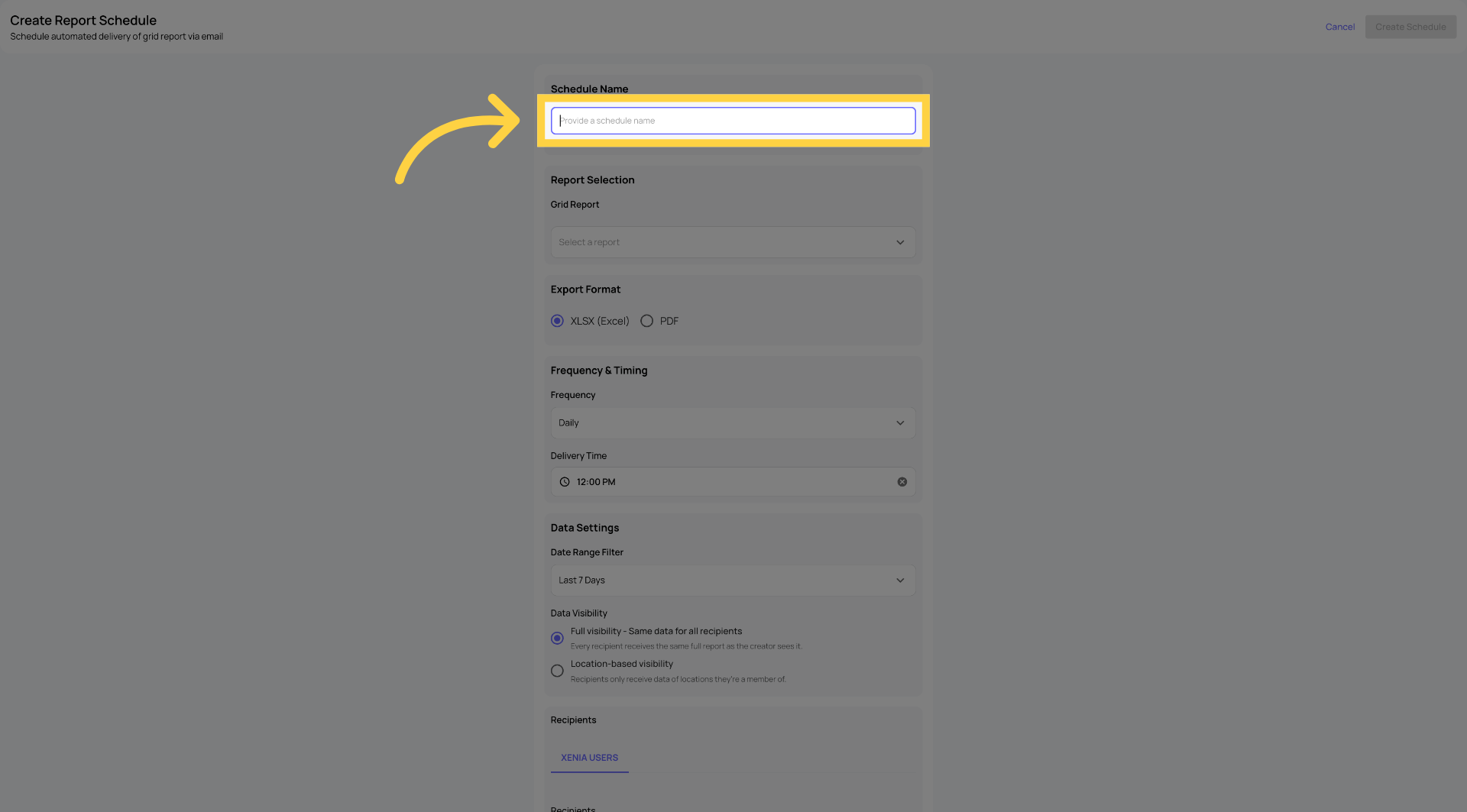 Provide Schedule Name