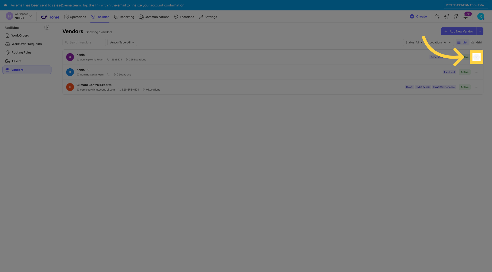 Open Vendor Management Menu