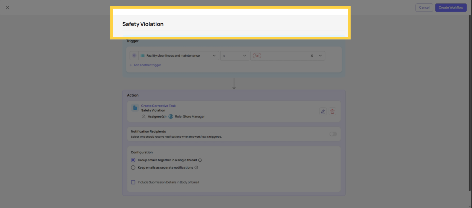 Create Safety Violation Workflow