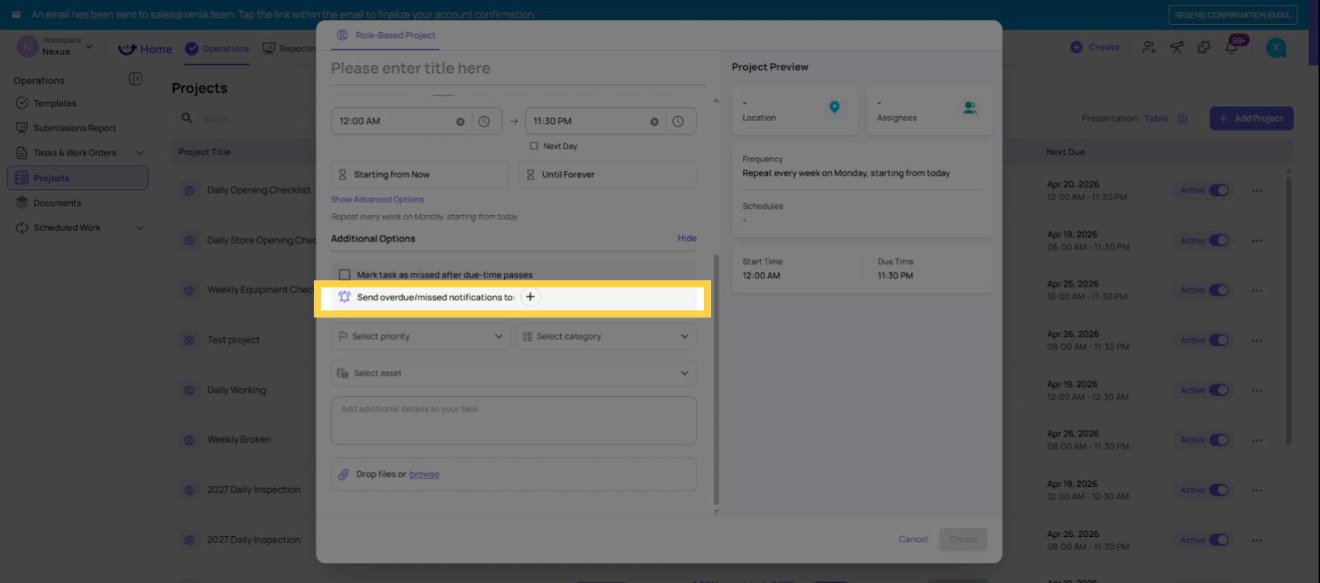 Assign Project Overdue Notification Roles