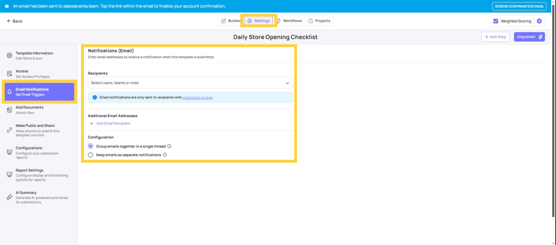 Configure Template Email Notifications