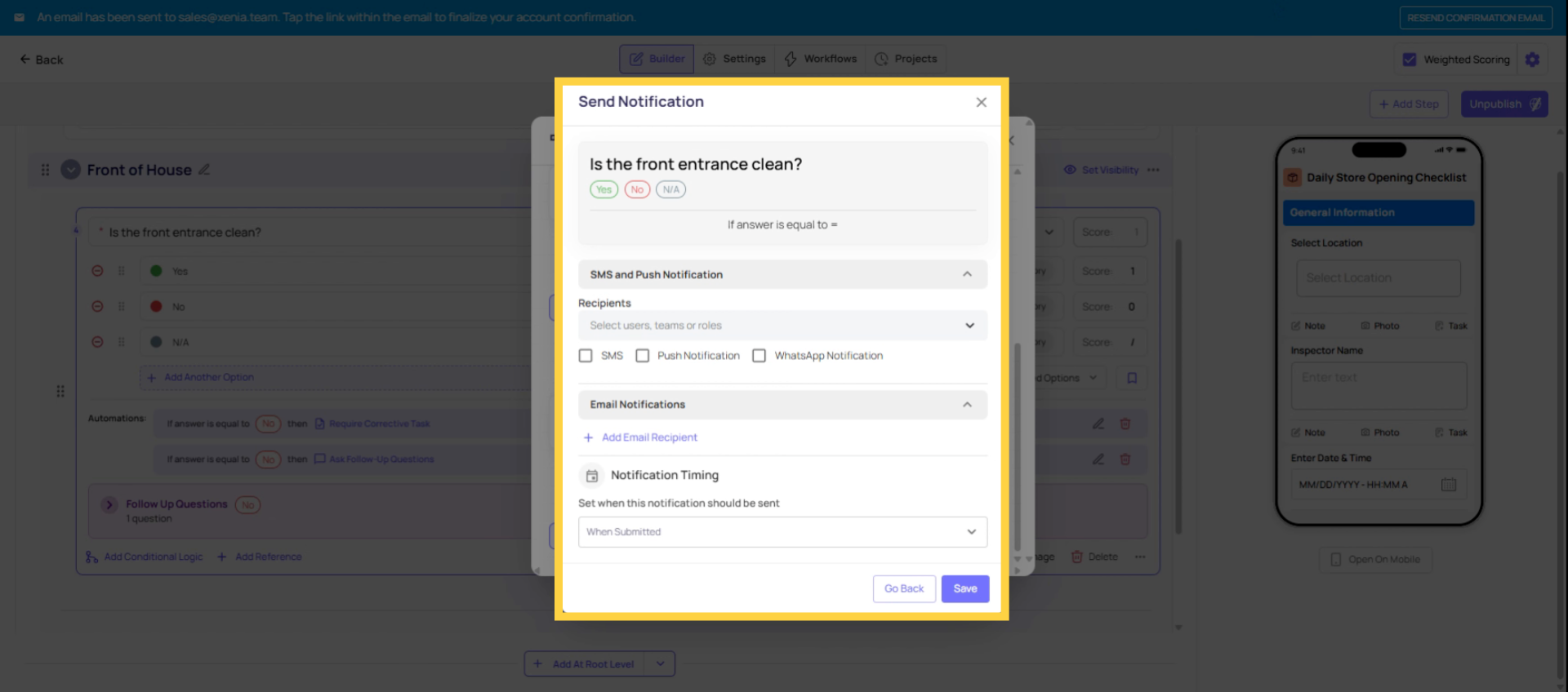 Set Checklist Step Real-Time Alerts