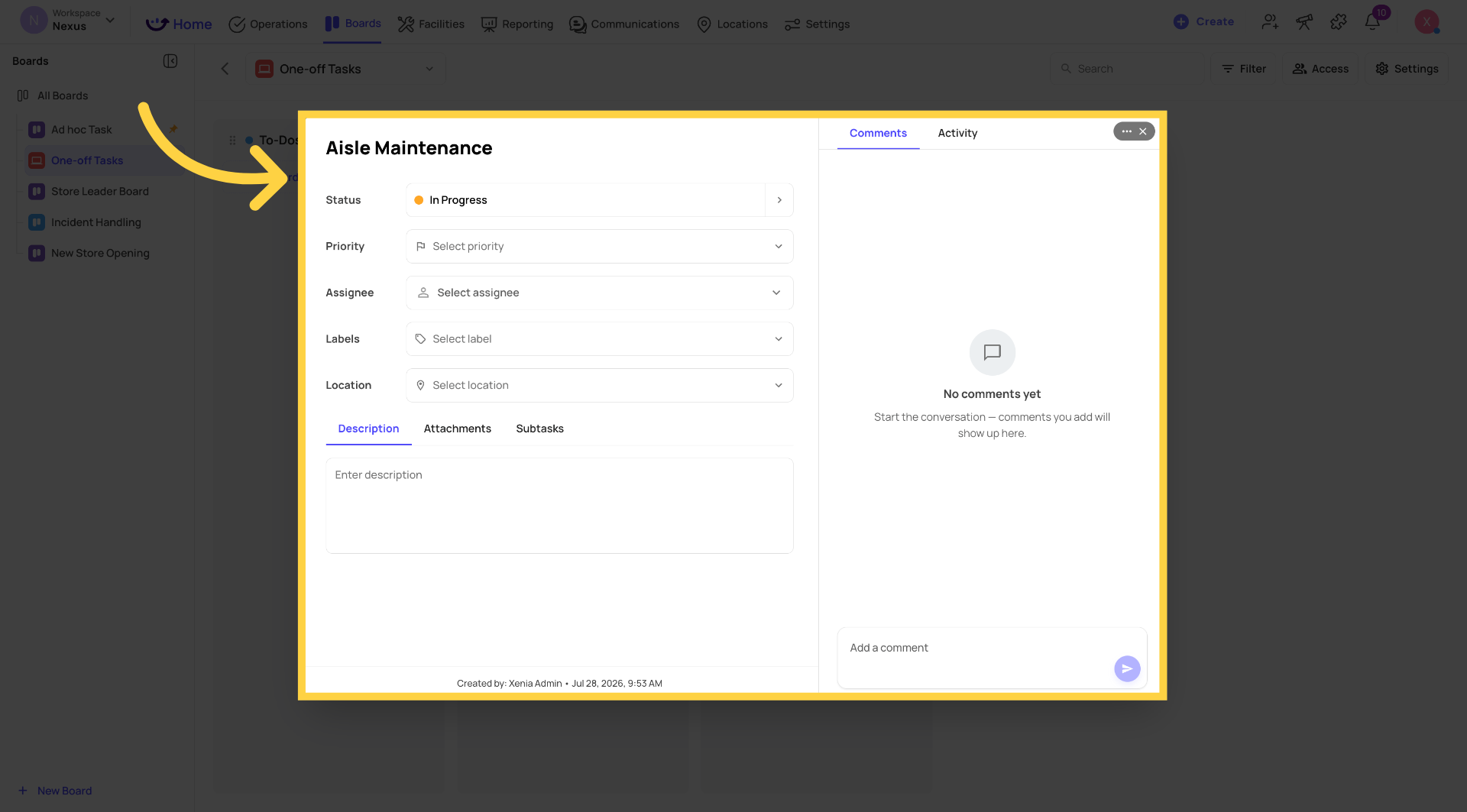 Select In Progress Status