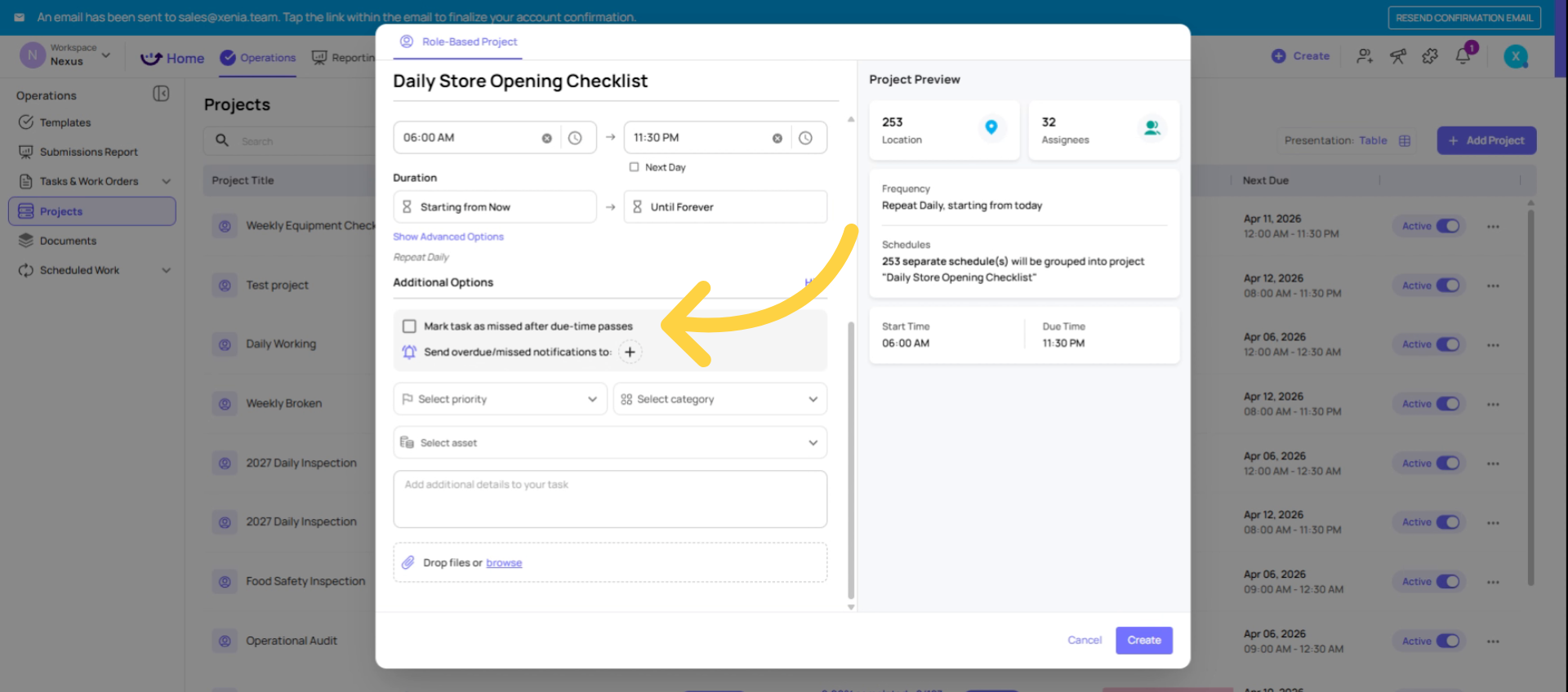 Describe Missed Task Options