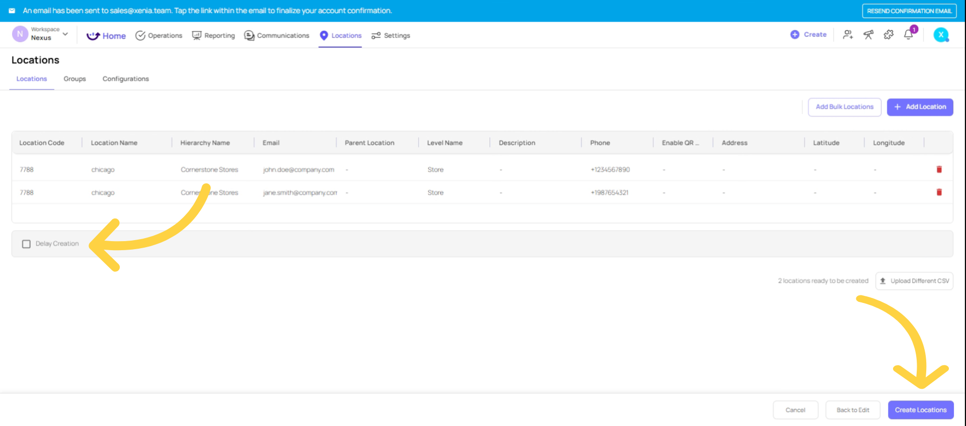 Schedule Location Creation