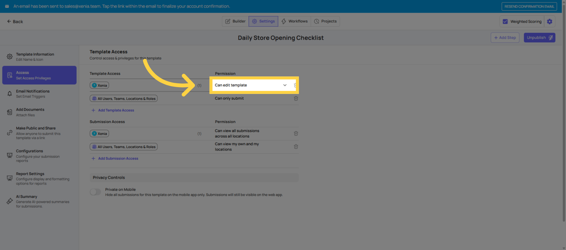 Select Can Edit Template Permission