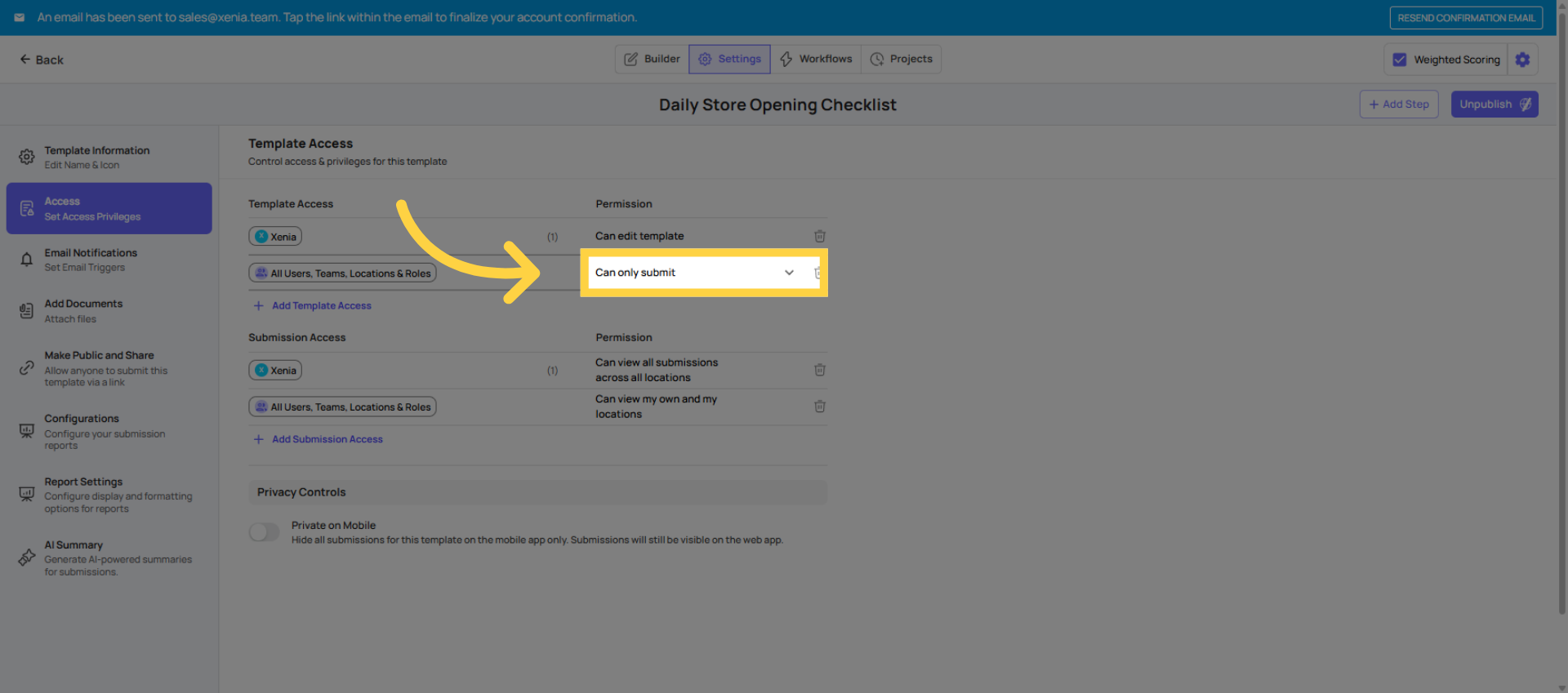 Select Can Only Submit Permission