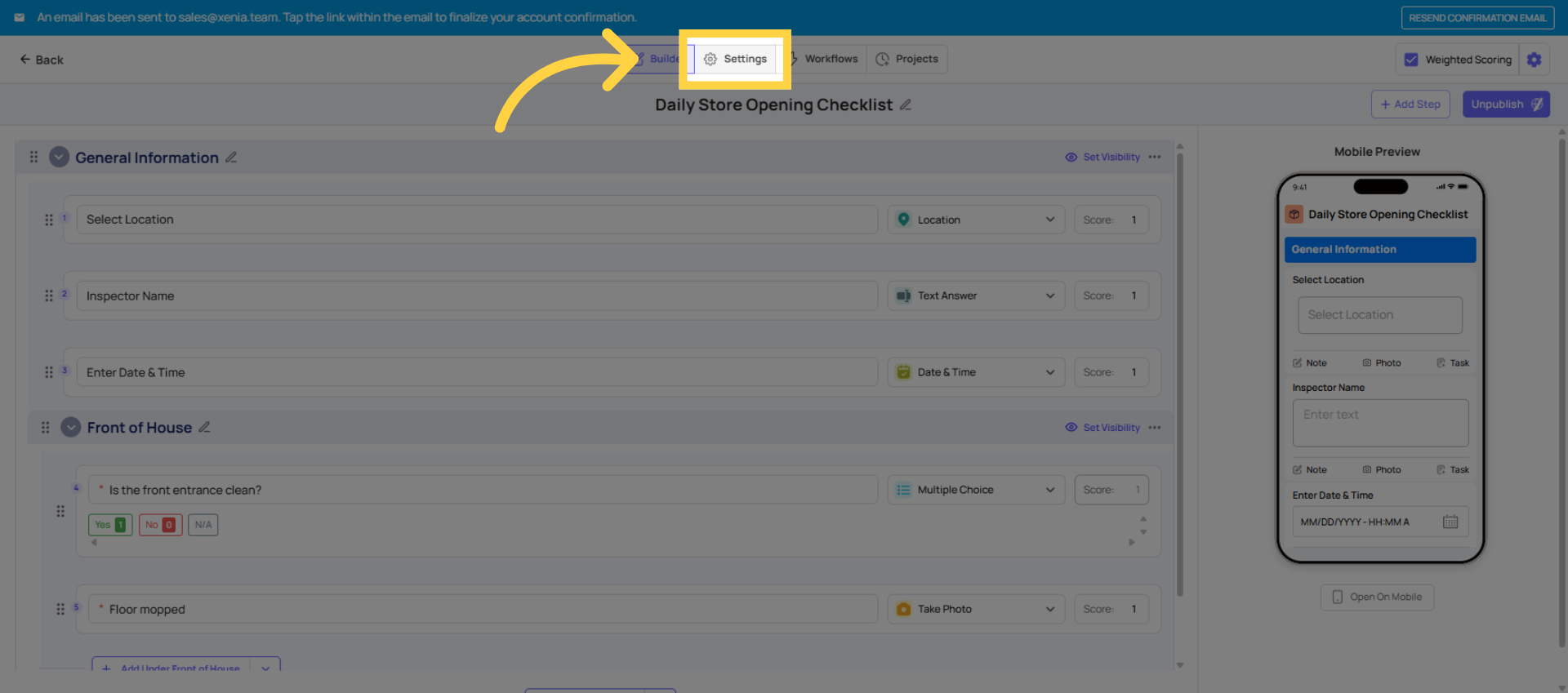Open Template Settings Menu