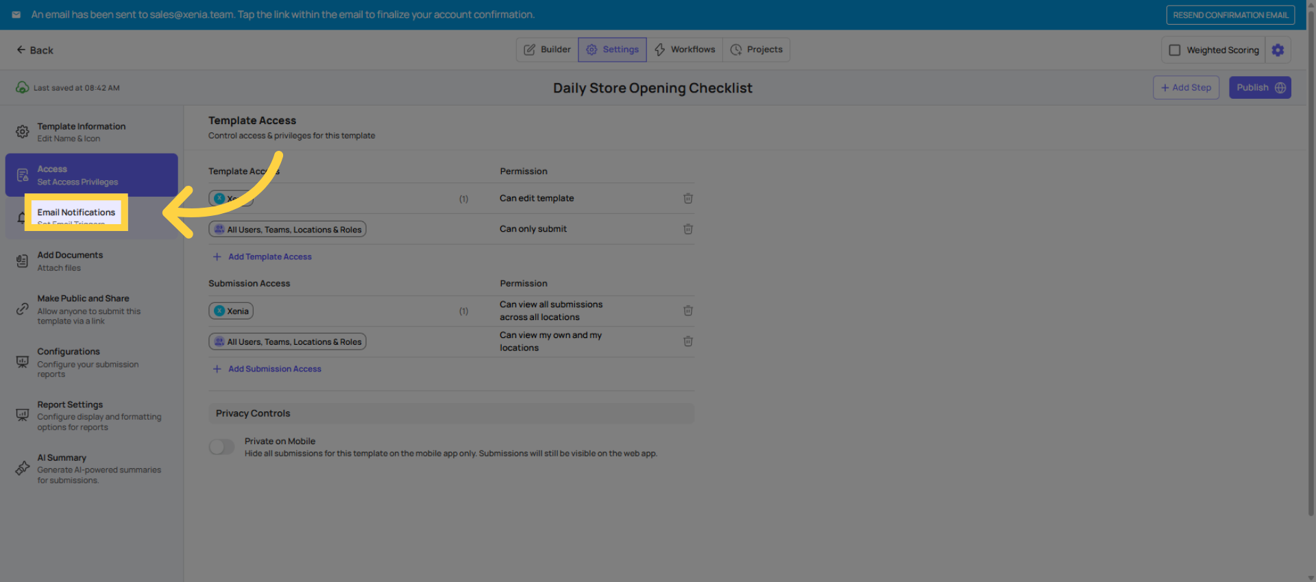 Click Email Notifications