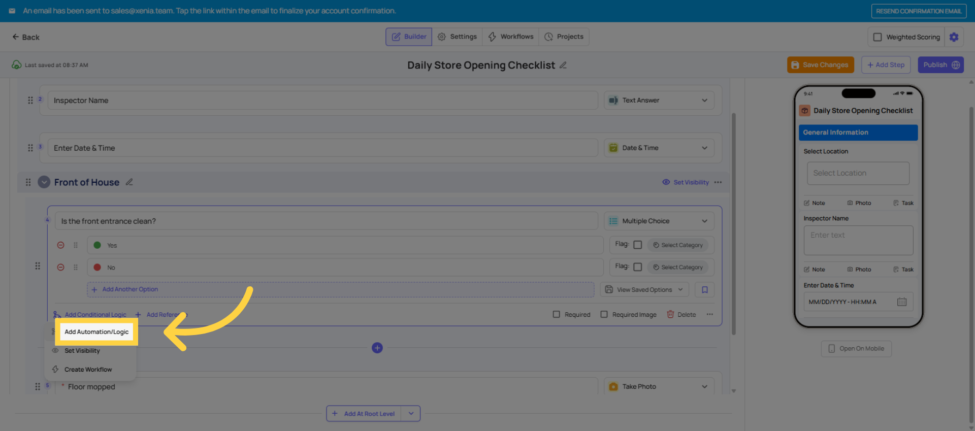 Click Add Automation/Logic