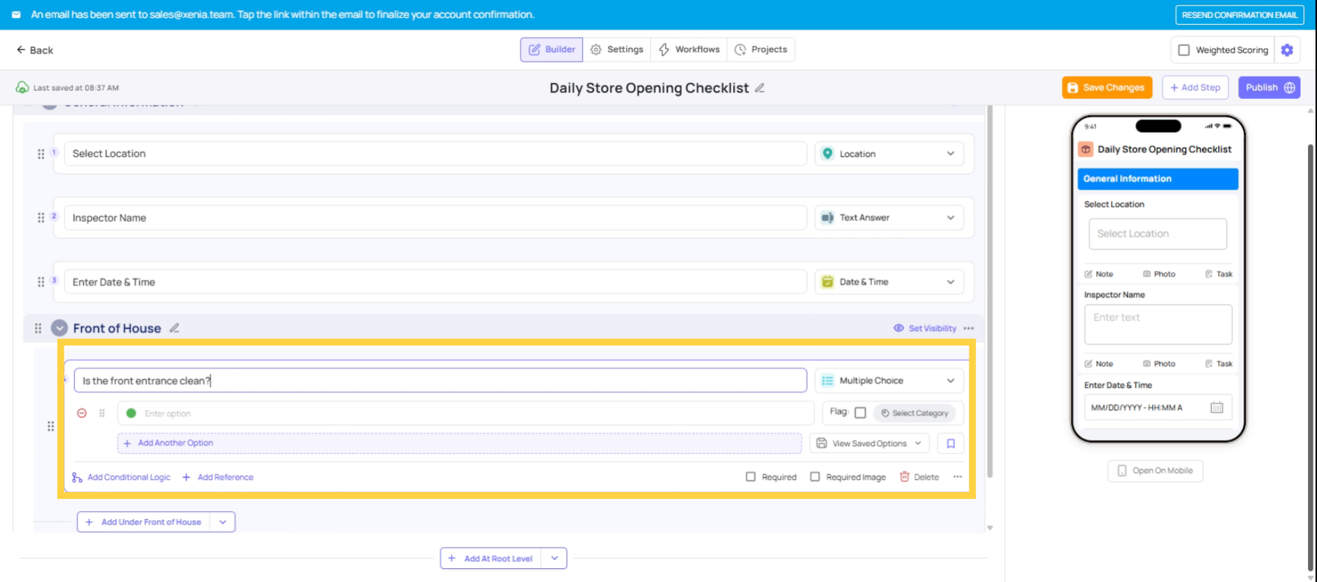 Yes/No Step Visual Preview