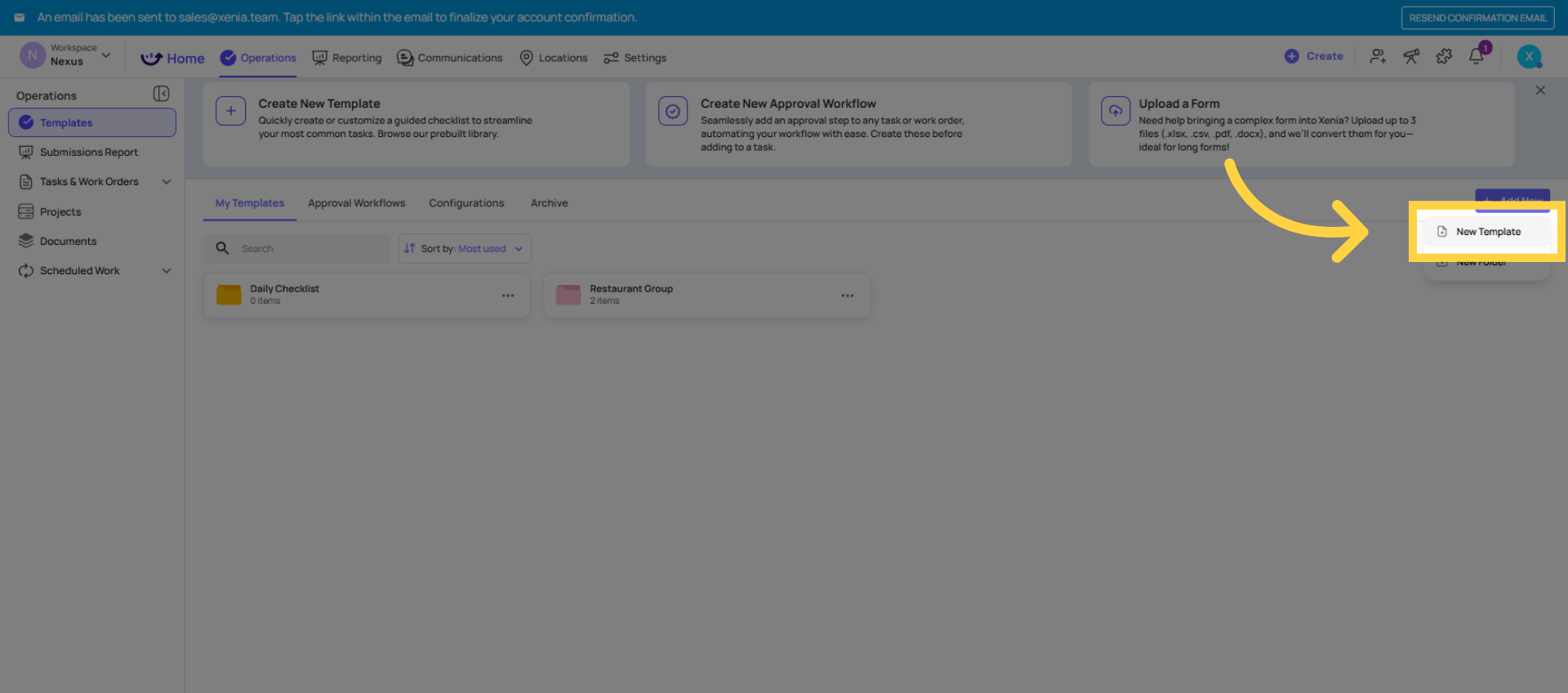 Select New Template Option