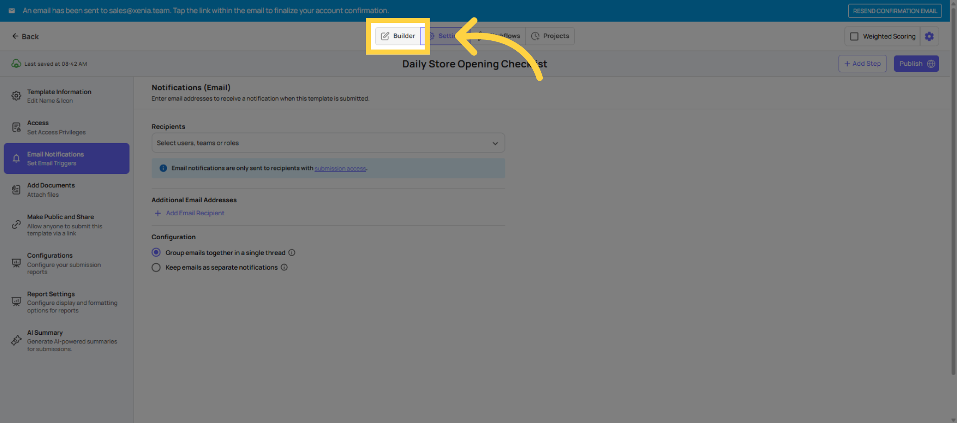 Return to Builder Tab