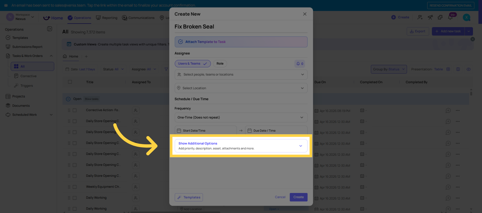 Show Additional Task Options