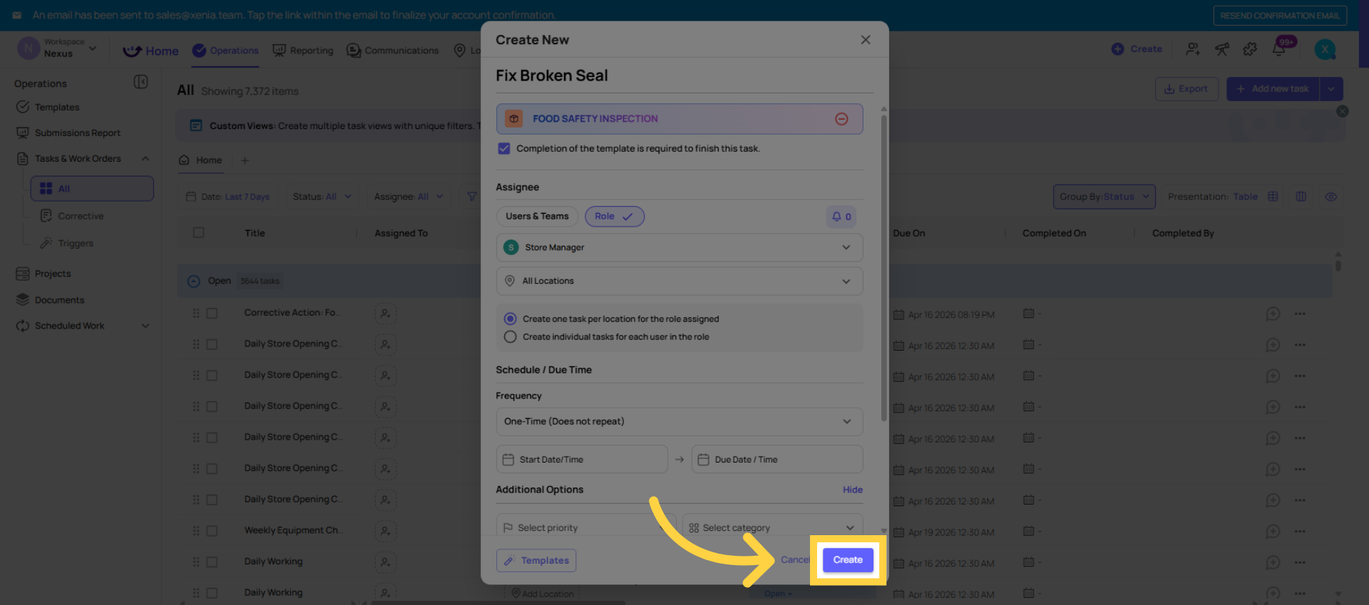Click Create Button