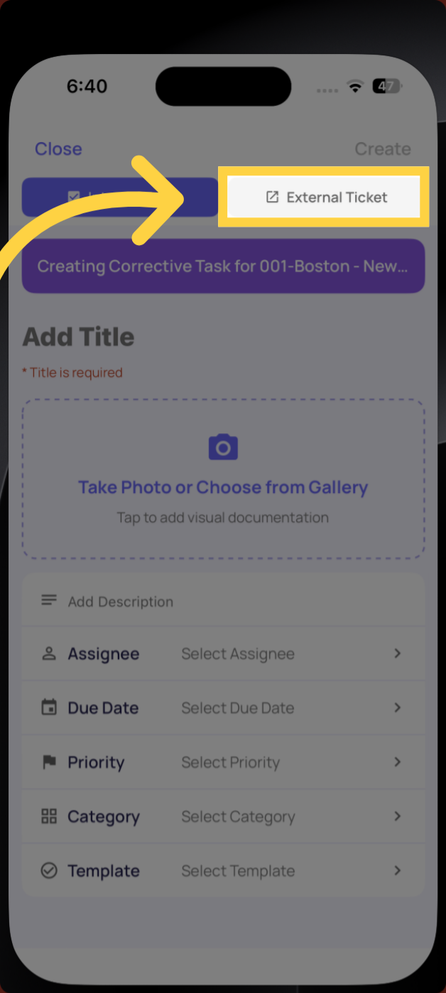 Select External Ticket Option