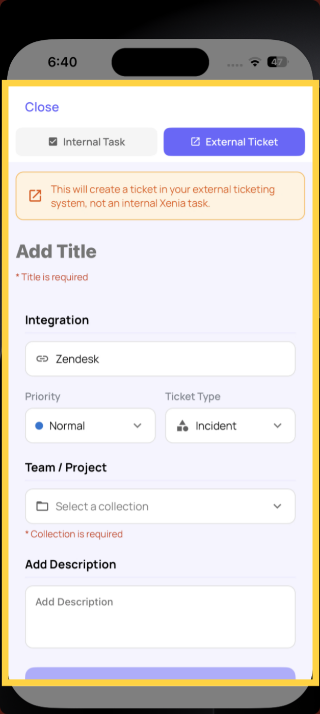 Open External Ticket Task