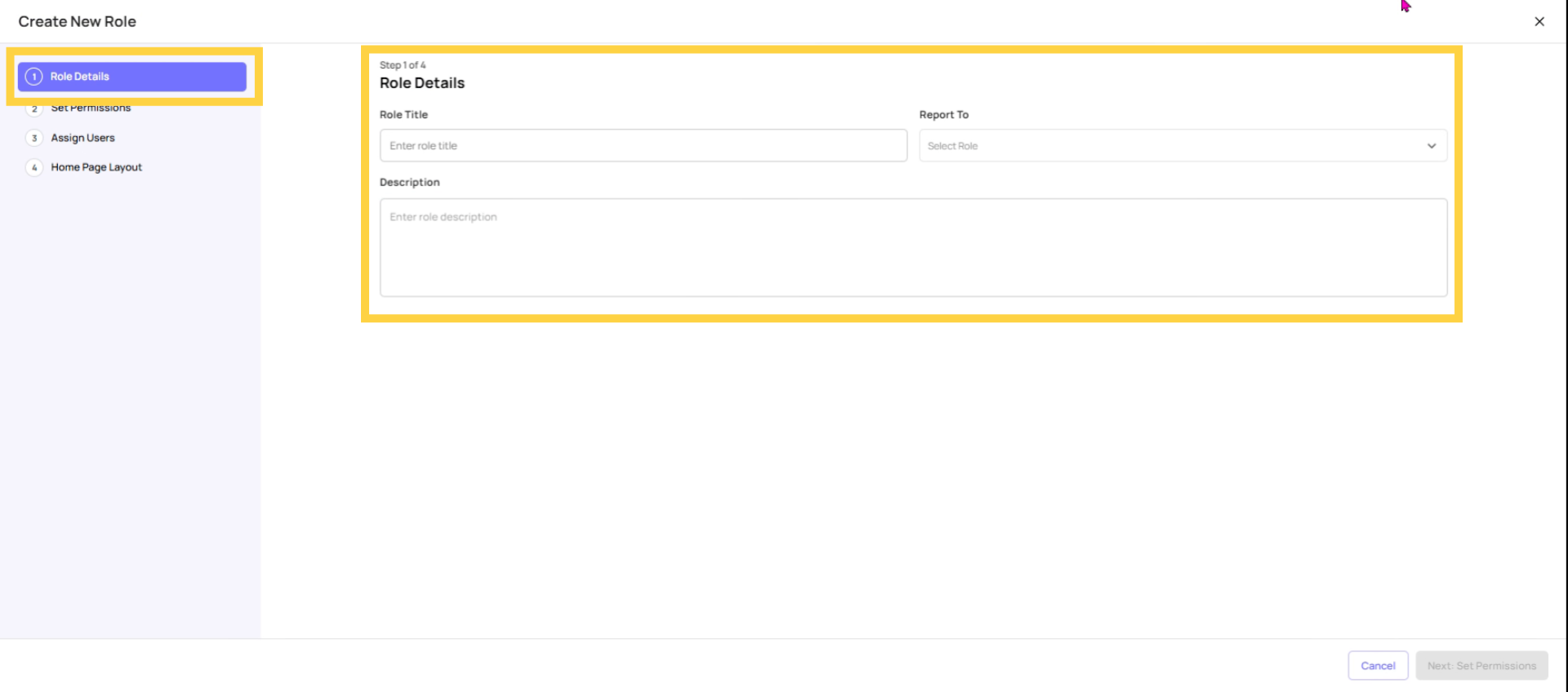 Set Role Details and Hierarchy