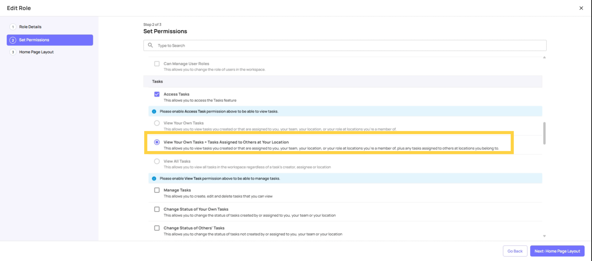 Detail View Own Plus Location Tasks