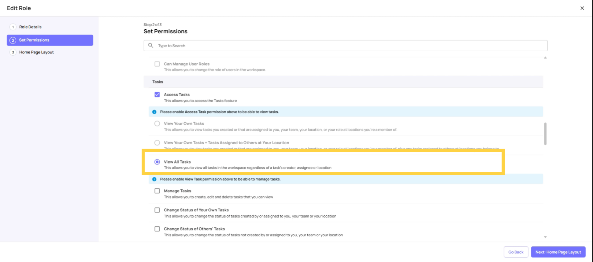 Overview of View All Tasks Option