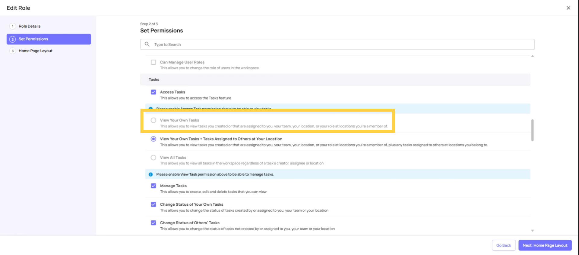 Explain View Own Task Option