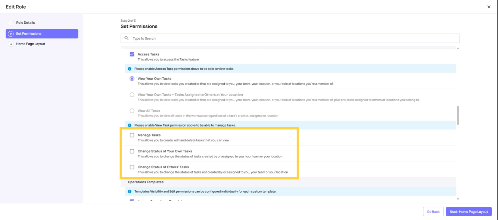 Explain Manage Tasks Permission Scope