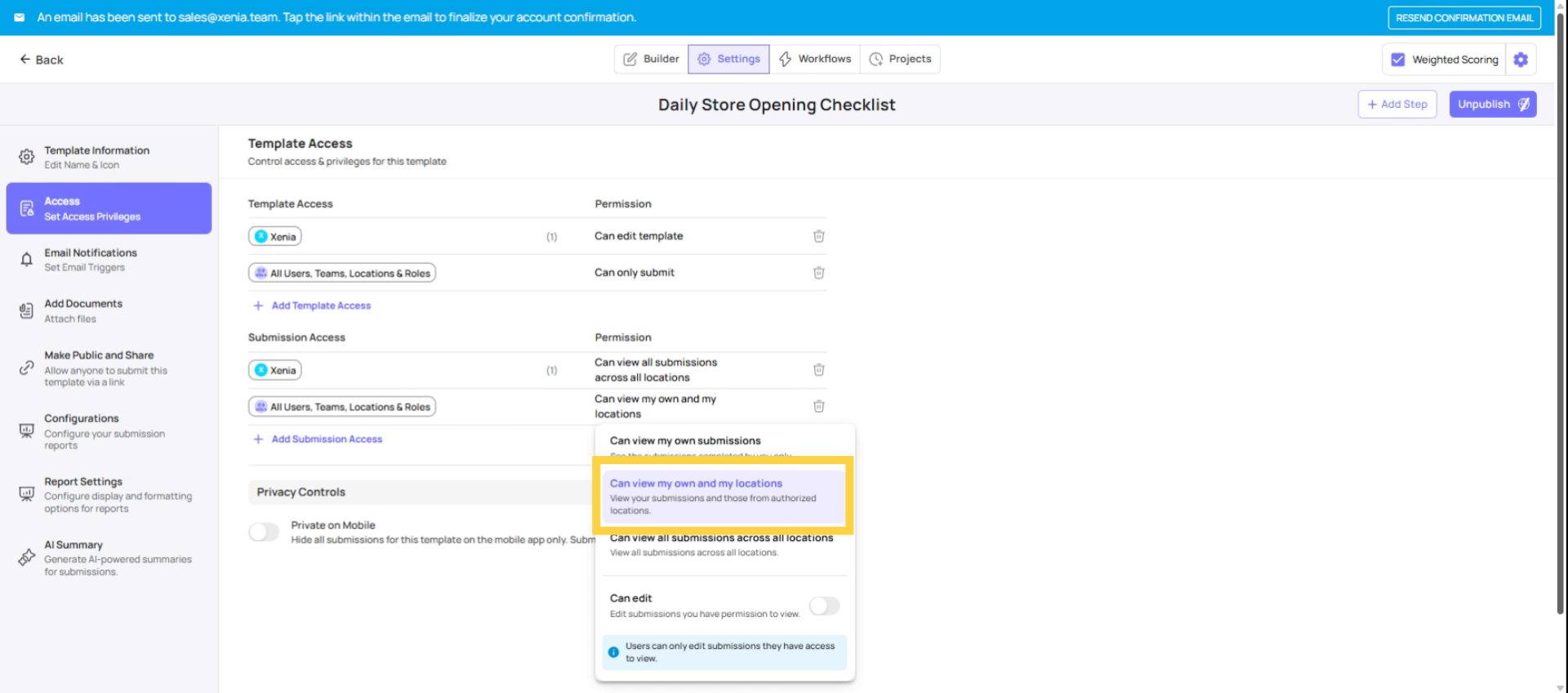Configure Checklist Submission Access