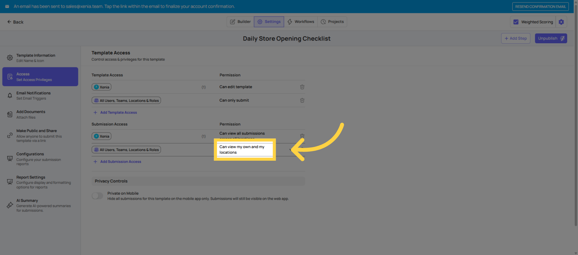 Set Checklist Submission Access