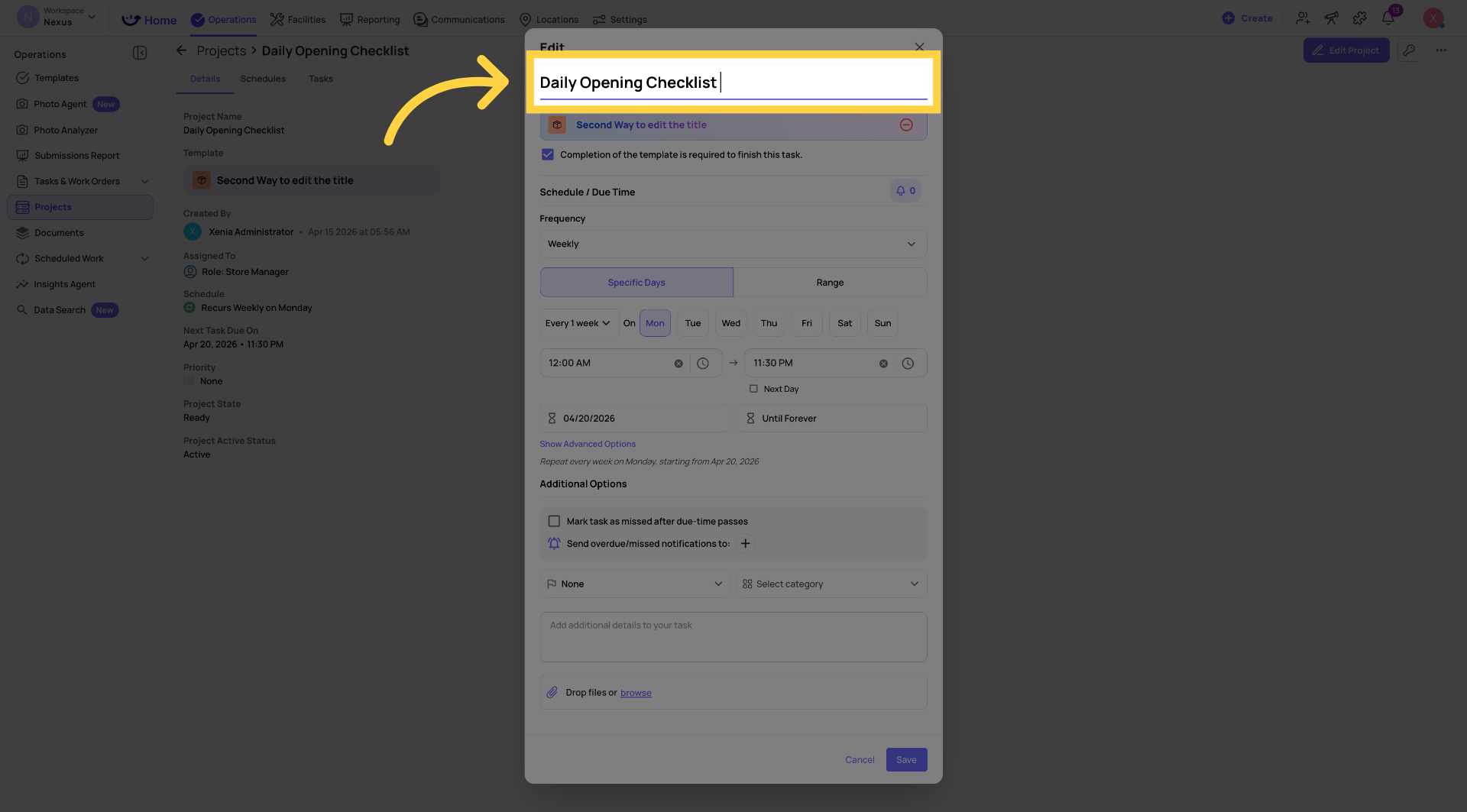 Open Checklist Settings