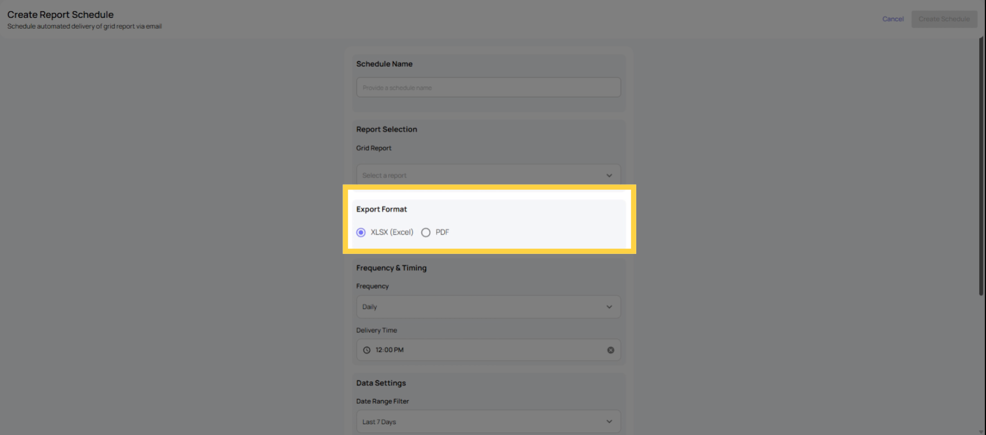 Choose Report Schedule Format