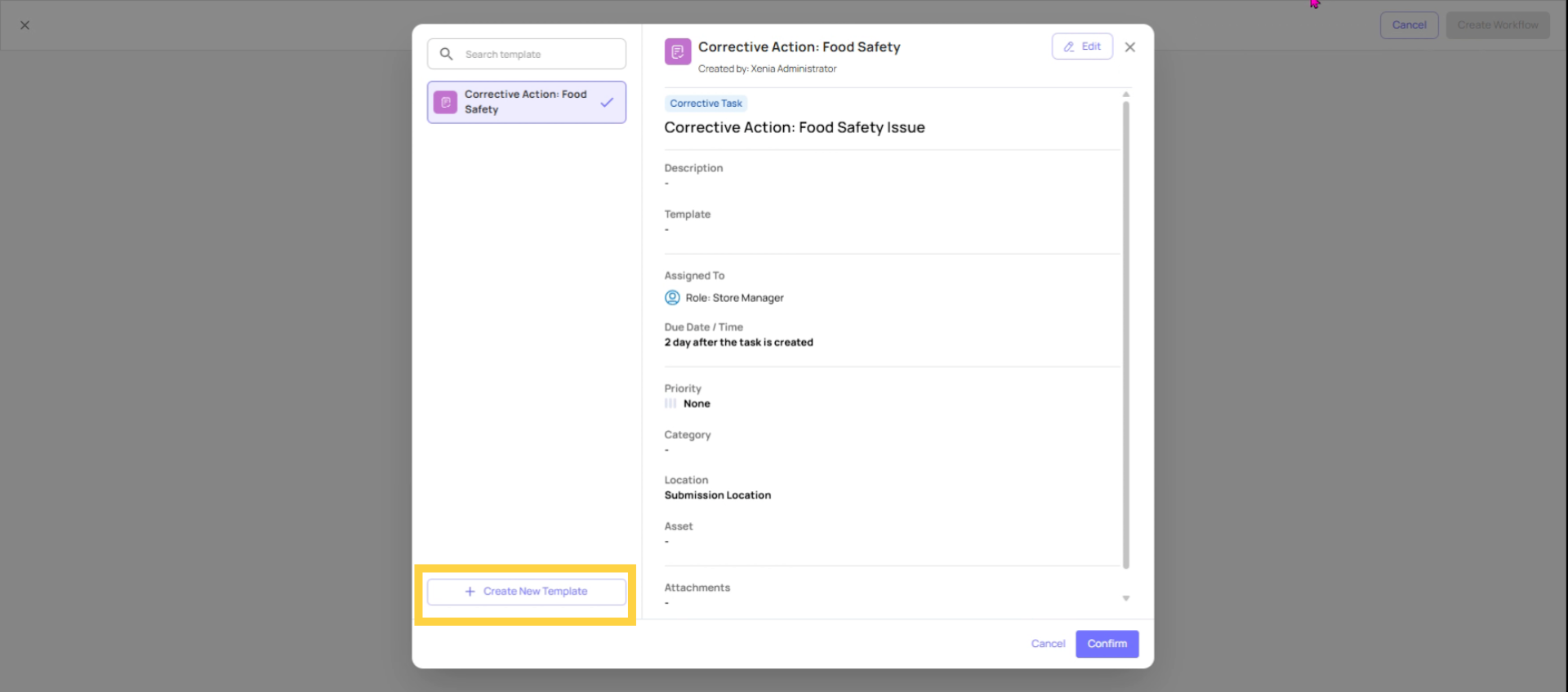 Create New Workflow Template