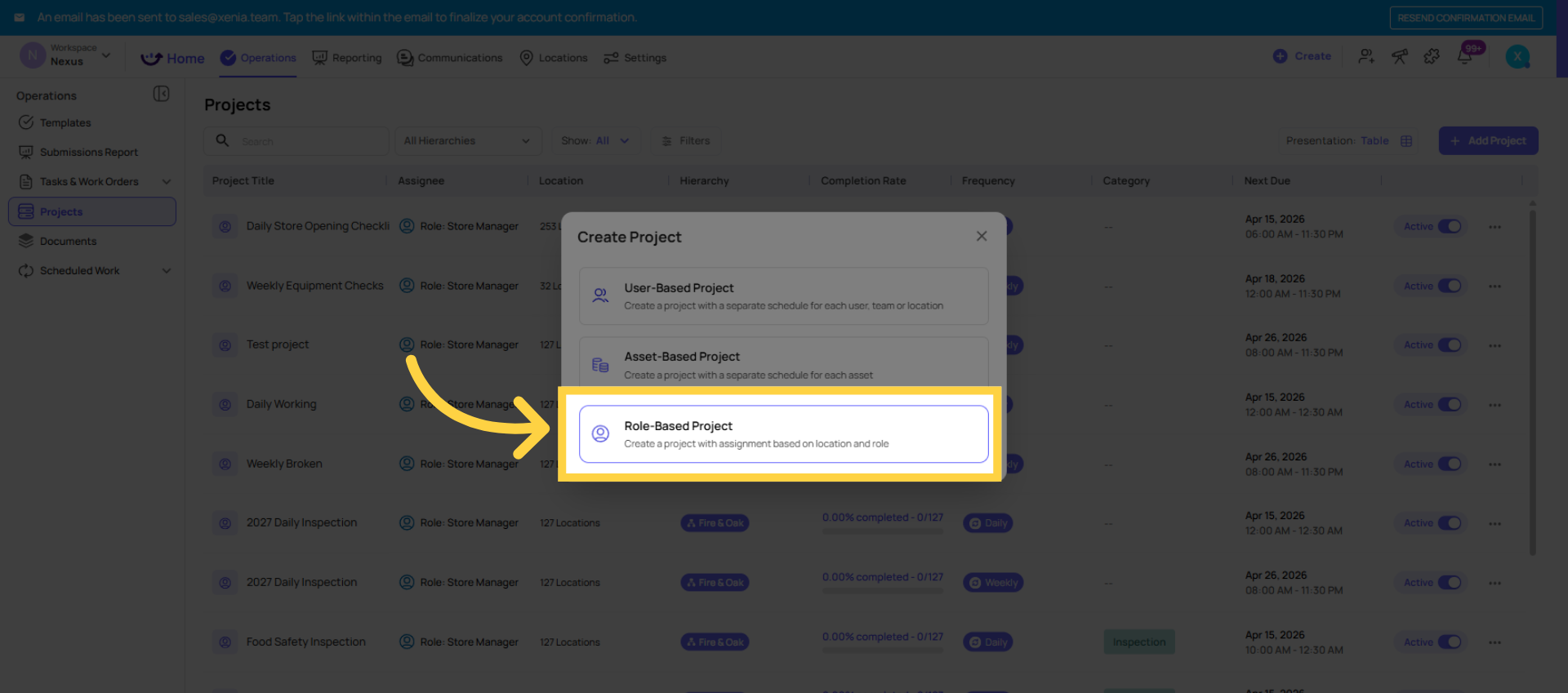 Select Role-Based Project Type