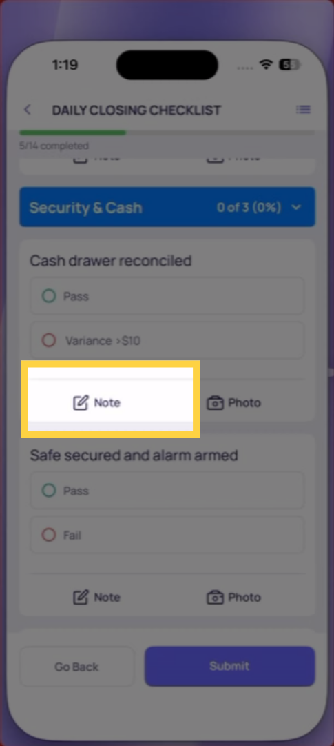 Add Notes To Checklist Steps