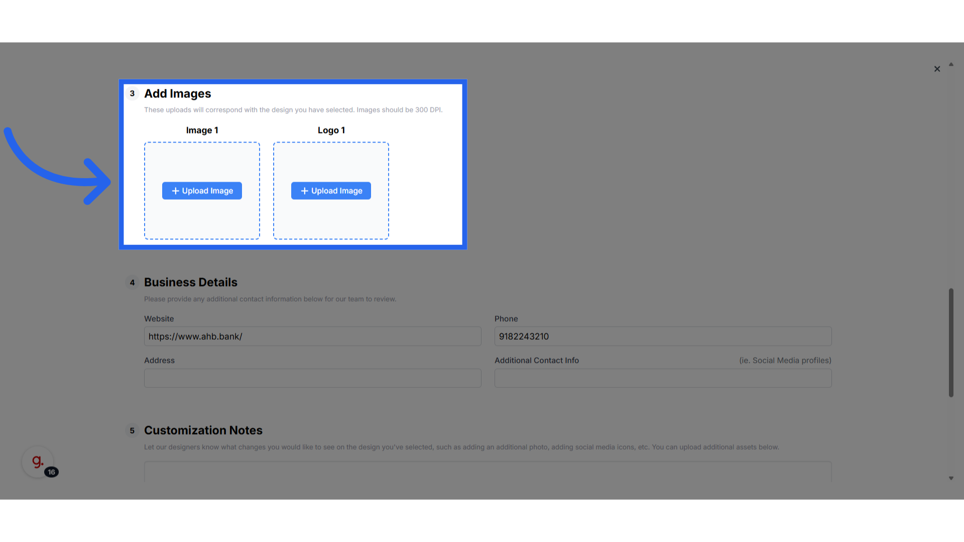 Enter Your Main Image and logo