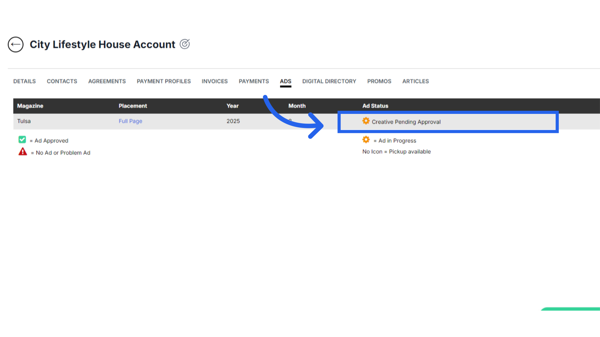 Click 'Creative Pending Approval'