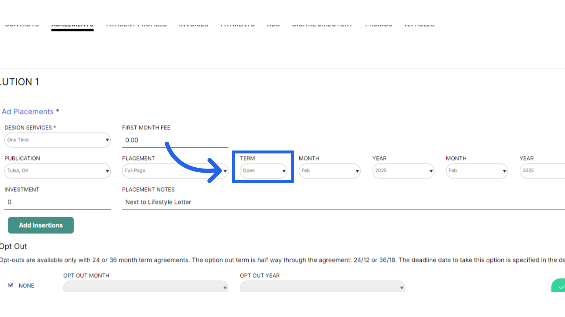 Select 'Open' term