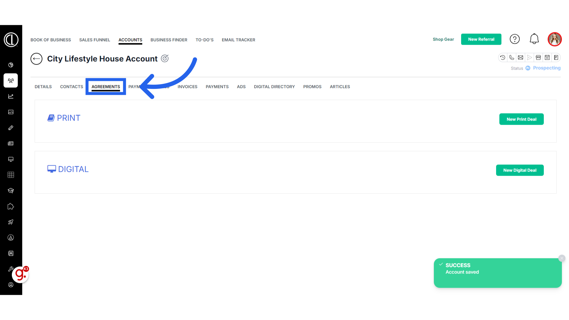 Click 'Agreements'
