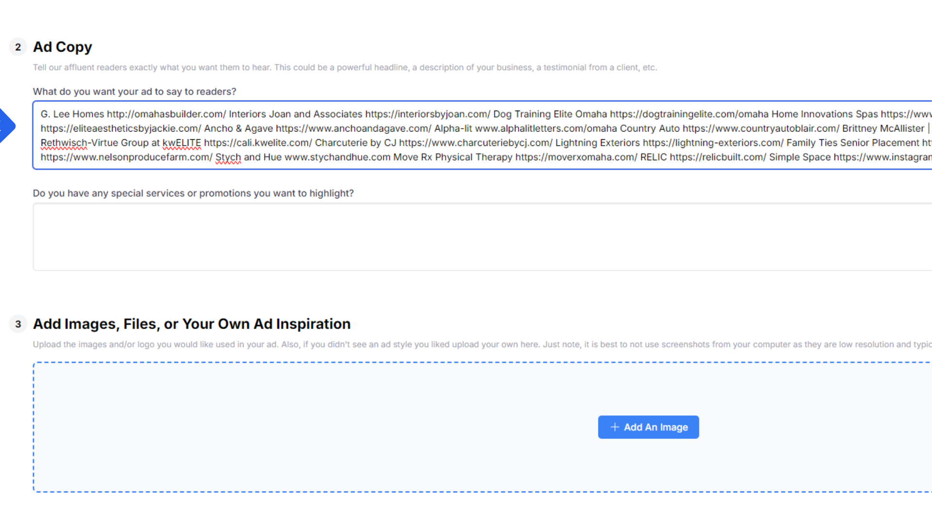 Add in Advertisers in Field #2, skip Fields #3 & #4, Add 'Founders Page in Field #5
