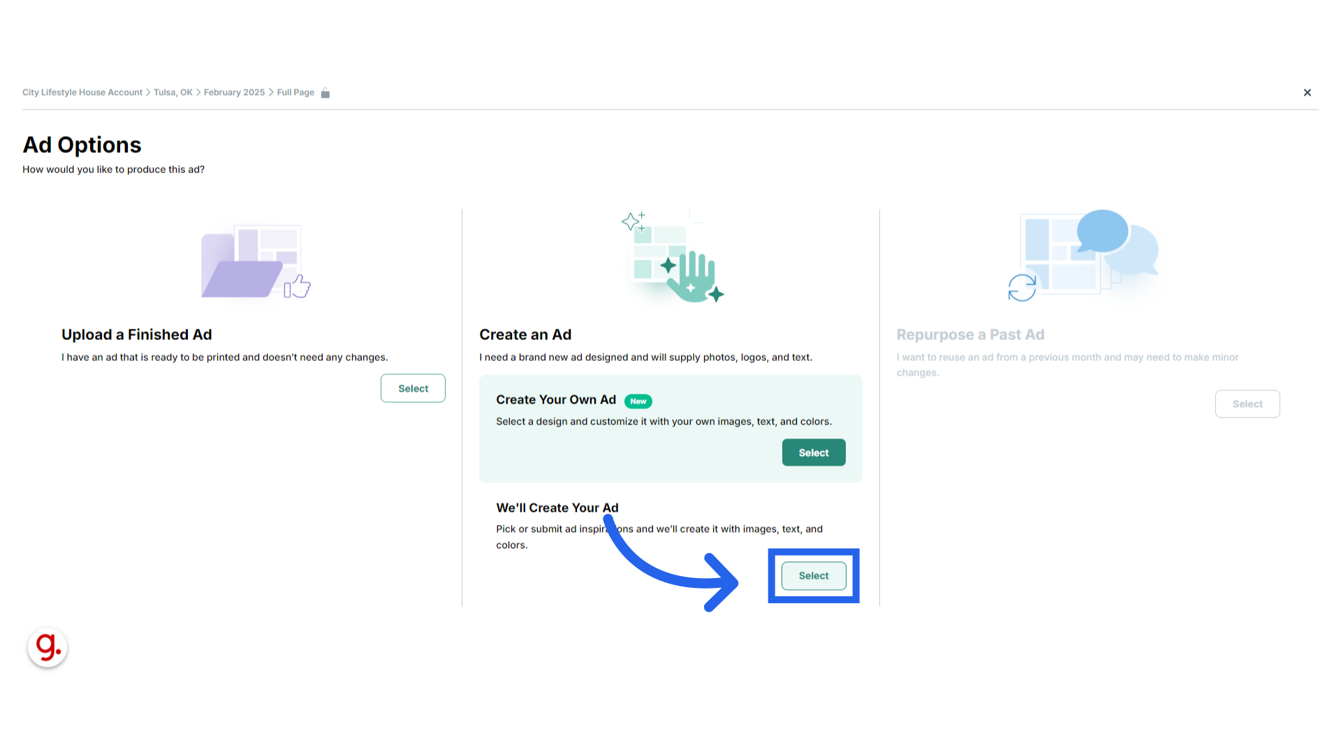 Select 'We'll Create your Ad'