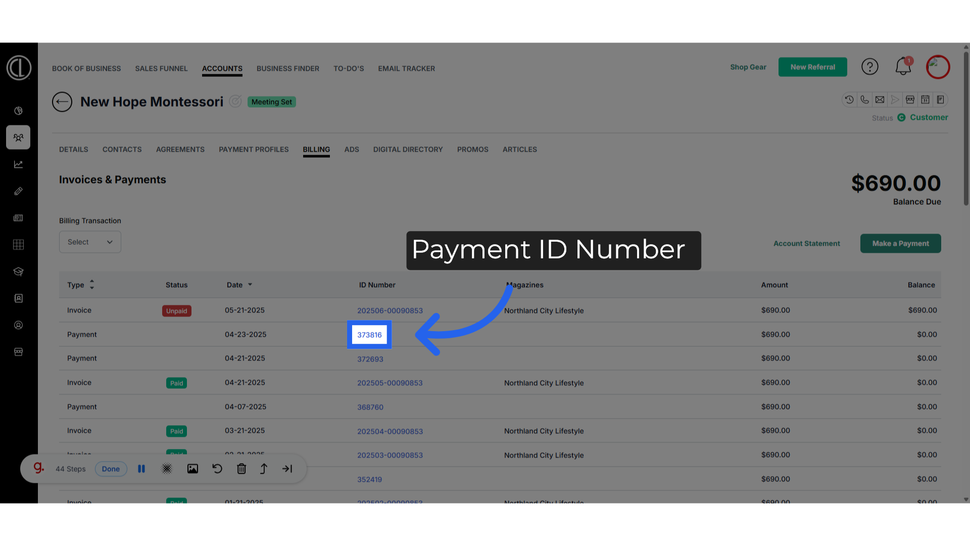 Payment ID number